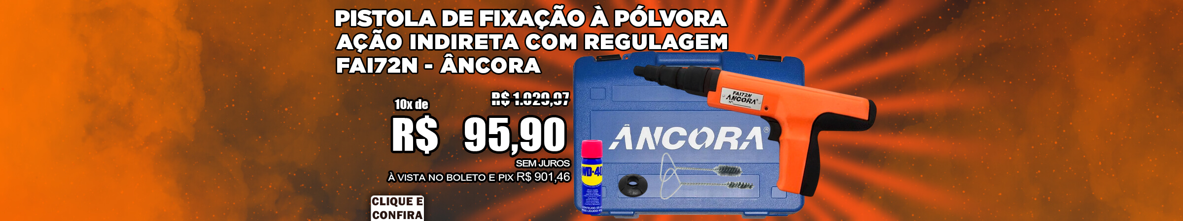 Pistola de Fixação à Pólvora Ação Indireta com Regulagem FAI72N - Âncora