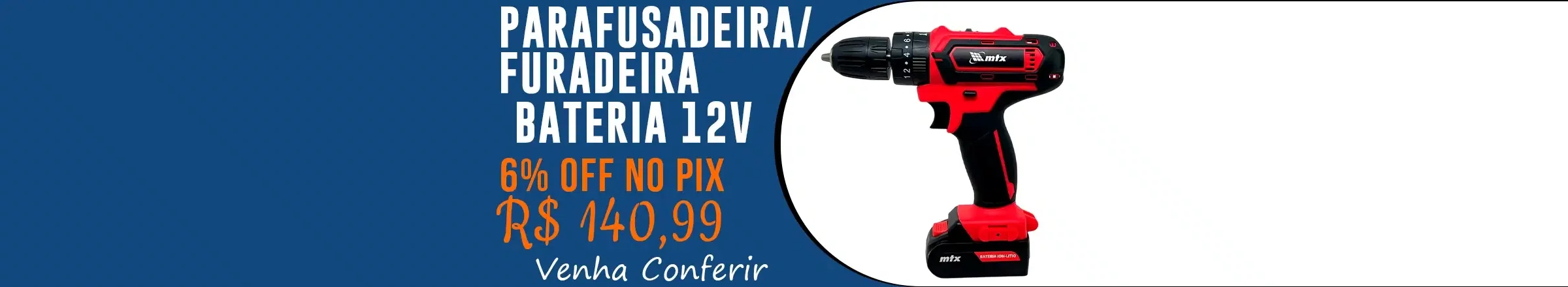 Parafusadeira / Furadeira a Bateria 12V com Impacto com Maleta - MTX