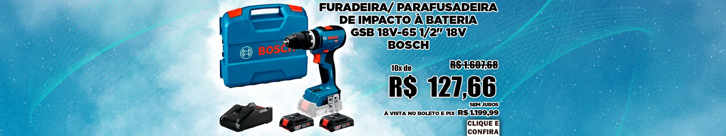 Furadeira/ Parafusadeira de Impacto à Bateria GSB 18V-65 1/2'' 18V - Bosch