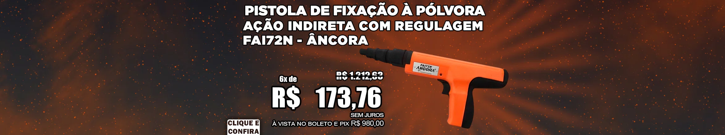 Pistola de Fixação à Pólvora Ação Indireta com Regulagem FAI72N - Âncora