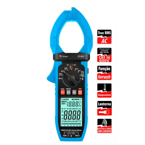 Alicate Amperímetro Digital 1000A AC/DC CAT IV 600 ET-3811 - Minipa