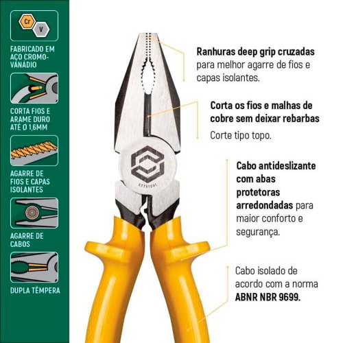 Alicate Eletricista Profissional Isolado 8" - Sata