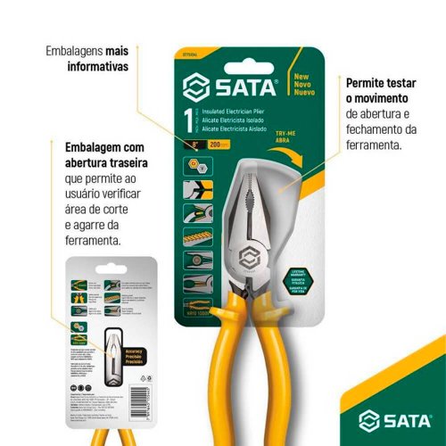 Alicate Eletricista Profissional Isolado 8" - Sata