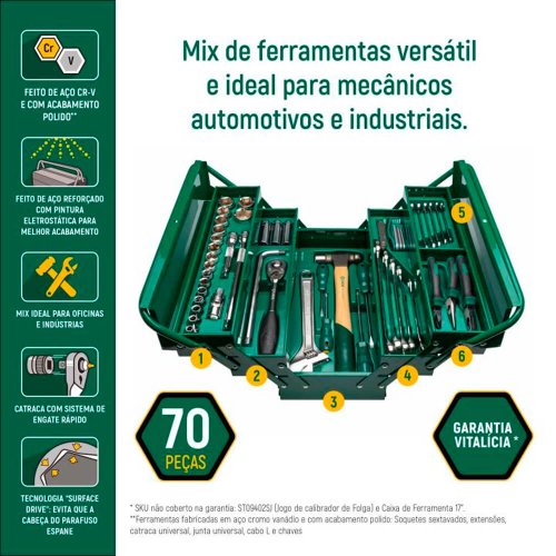 Caixa com Jogo de Ferramentas com 70 peças - Sata