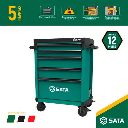 Carrinho para Ferramentas Verde com 5 gavetas - Sata