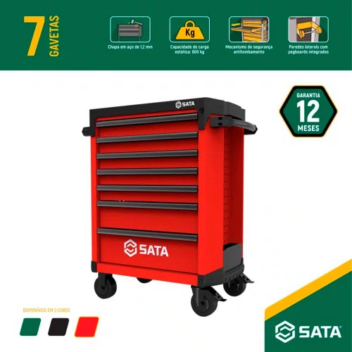 Carrinho para Ferramentas Vermelho com 7 Gavetas - Sata