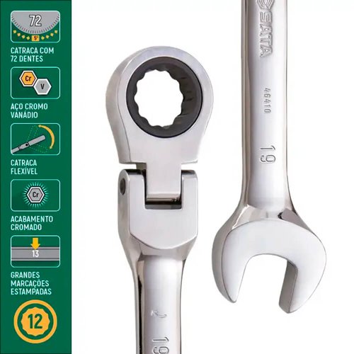 Chave Combinada Catraca Cabeça Flexível 19mm - Sata