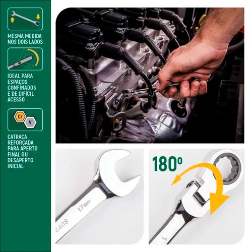 Chave Combinada Catraca Cabeça Flexível 19mm - Sata