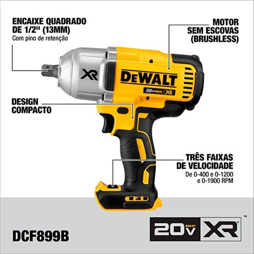 Chave de Impacto 1/2" à Bateria 20V MAX* XR - Dewalt DCF899B-B3