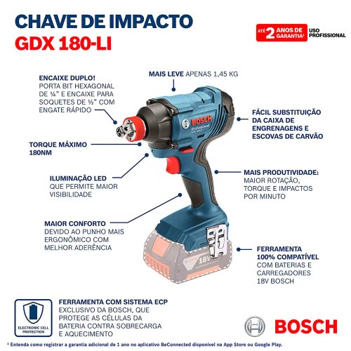 Chave de Impacto Bosch 18v a Bateria GDX180-LI