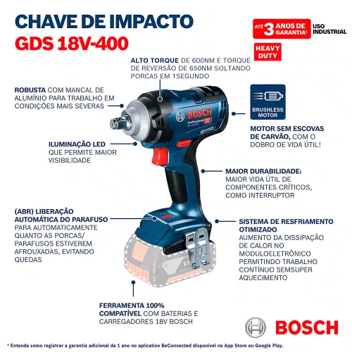 Chave de Impacto à Bateria GDS 18V-400 com Bateria, Maleta e Carregador - Bosch