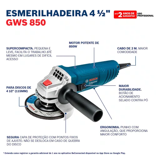 Combo Furadeira GSB 550 + Esmerilhadeira GWS 850 220V - Bosch