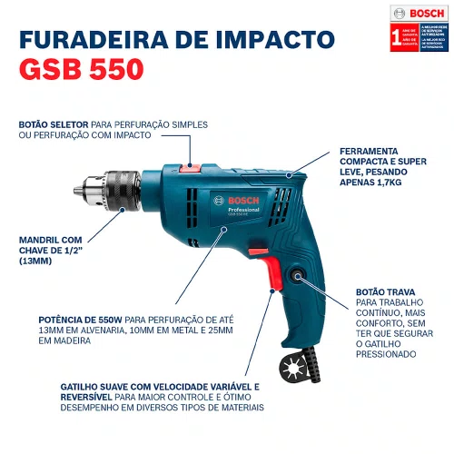 Combo Furadeira GSB 550 + Esmerilhadeira GWS 850 220V - Bosch
