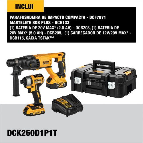 Combo Martelete SDS PLUS + Parafusadeira de Impacto + Maleta - Dewalt