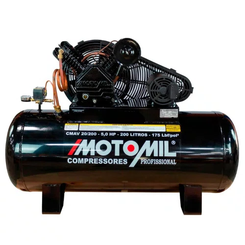 Compressor de Ar 20 pés 5,0 HP 200 Litros Trifásico 220/380V - Motomil