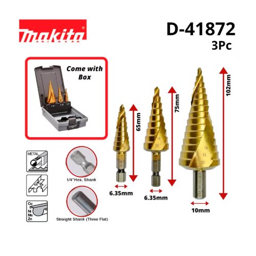 Conjunto De Broca Escalonadas Com 3 Peças 4-32mm - D-41872 - Makita