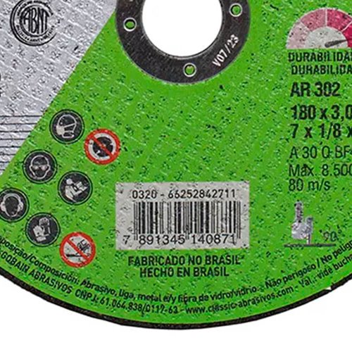 Disco de Corte Classic AR302 - 115 X 3,0 X 22,23 - Norton