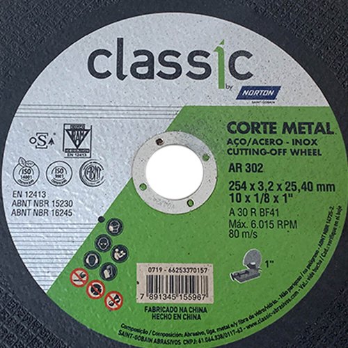 Disco de Corte Classic AR302 - 254 x 3,2 x 25,40 - Norton