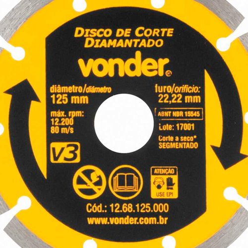 Disco de Corte Diamantado 125mm Segmentado V3 - Vonder