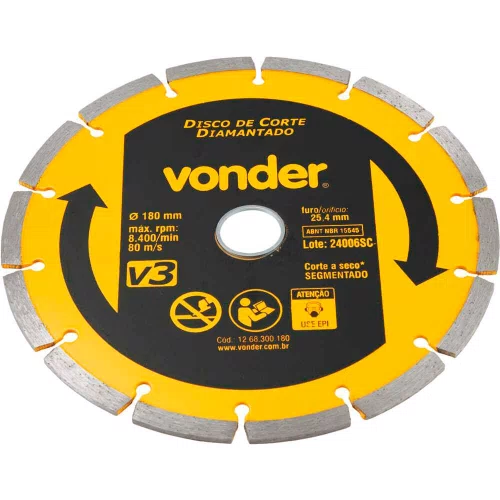 Disco de Corte Diamantado V3 180mm x 25,4mm - Vonder