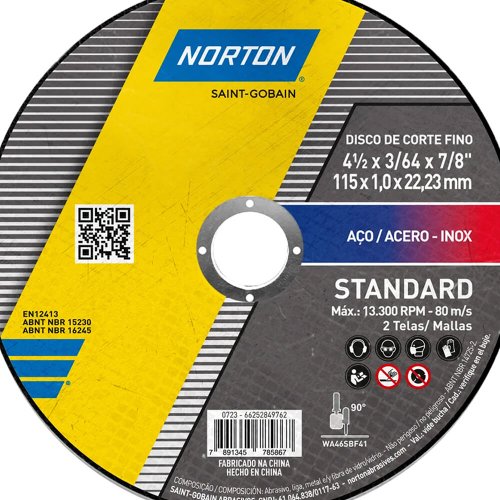Disco de Corte Fino Standard - 115 x 1,0 x 22,23mm - Norton