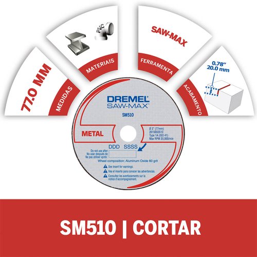 Disco de Corte SAW-MAX METAL 77mm DSM510 com 3 - Dremel