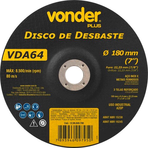Disco de Desbaste 177,8 x 6,4 x 22,22 VDA64 VDPL - Vonder