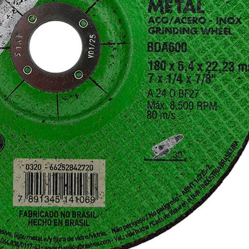 Disco de Desbaste BDA 600 - 180 x 6,4 x 22,23 - Norton