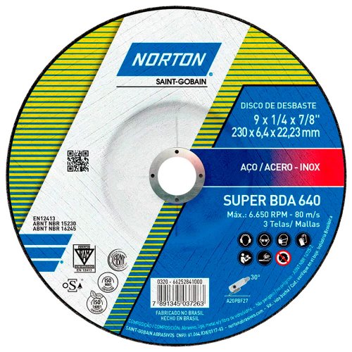 Disco de Desbaste 230 BDA 640 - 9" x 1/4" x 7/8" - Norton