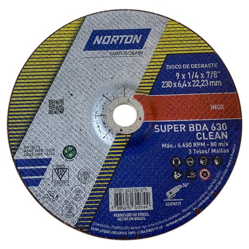 Disco de Desbaste Clean 230BDA630 - 230 x 6,4 x 22,23 - Norton
