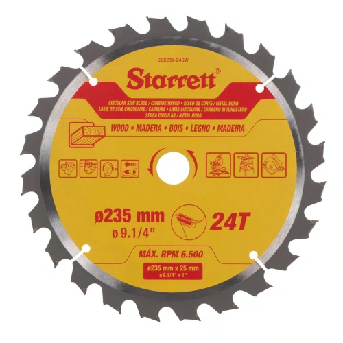 Disco de Serra Circular Metal Duro para Madeira 235 X 25MM 24D - Starrett