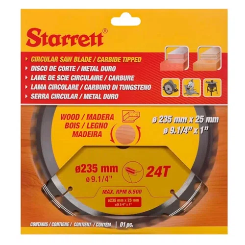 Disco de Serra Circular Metal Duro para Madeira 235 X 25MM 24D - Starrett