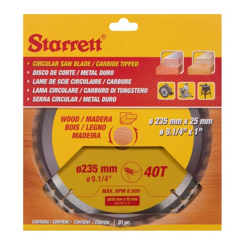 Disco de Serra Circular Metal Duro para Madeira 235 X 25MM 40D - Starrett
