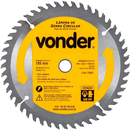 Disco de Serra Circular Metal Duro/ Vídea 185mm x 20mm 48 Dentes - Vonder
