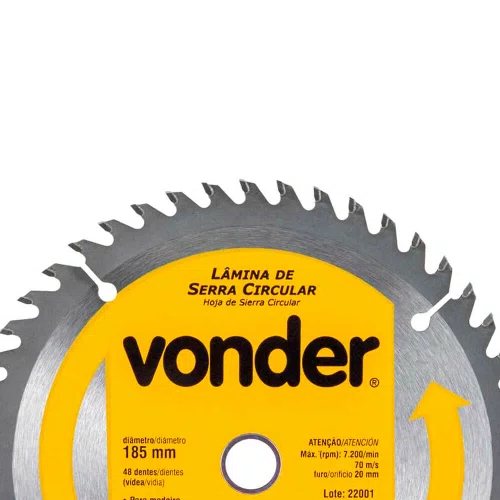 Disco de Serra Circular Metal Duro/ Vídea 185mm x 20mm 48 Dentes - Vonder