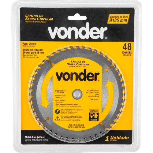 Disco de Serra Circular Metal Duro/ Vídea 185mm x 20mm 48 Dentes - Vonder