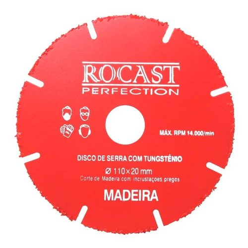 Disco de Serra com Tungstênio para Madeira 110 x 20 mm - Rocast