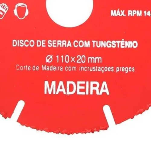 Disco de Serra com Tungstênio para Madeira 110 x 20 mm - Rocast