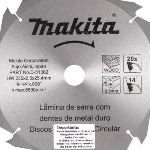 Disco de Serra TCT 235 x 25.4mm com 20 Dentes - Makita