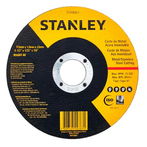 Disco Desbaste Metal 4.1/2" x 1/4 x 7/8" - Stanley