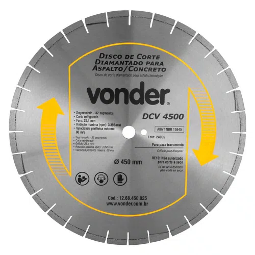 Disco Diamantado Segmentado 450mm DCV 4500 - Vonder