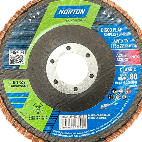 Disco Flap 115X22#80 R801 FIBRA - Norton