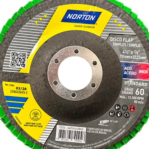 Disco Flap Fibra Standard Fibra R244 115 x 22mm Grão 60 - Norton