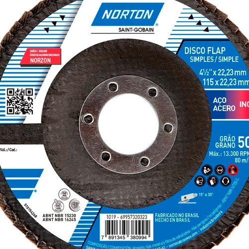 Disco Flap Original 115X22#50 R822 FIBRA - Norton