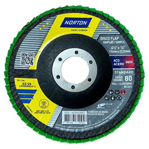 Disco Flap Standard Fibra R244 115 x 22,23mm Grão 80 - Norton