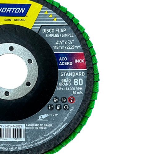 Disco Flap Standard Fibra R244 115 x 22,23mm Grão 80 - Norton