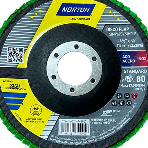 Disco Flap Standard Fibra R244 115 x 22,23mm Grão 80 - Norton