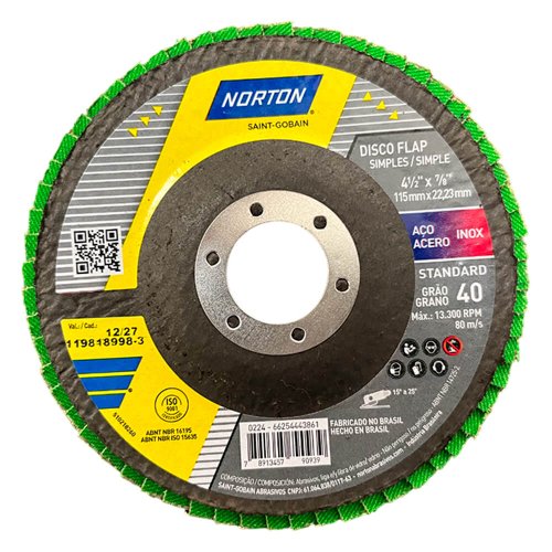 Disco Flap Standard Fibra R244 115 x 22mm Grão 40 - Norton