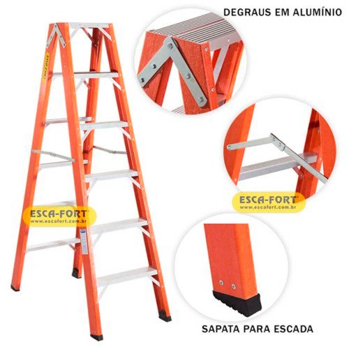Escada Americana Dupla Fibra de Vidro 7D 2,10m - Esca-Fort