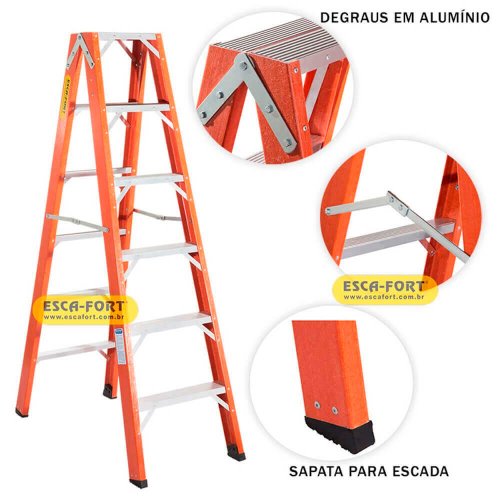 Escada Americana Dupla Fibra de Vidro 9D 2,70m - Esca-Fort